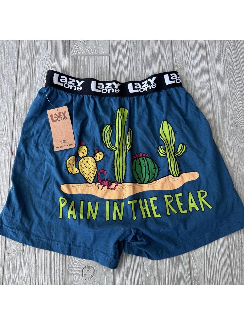 Lazy One Pain In The Rear Boxer Sleep Shorts Men’s Medium M Blue Cactus Soft